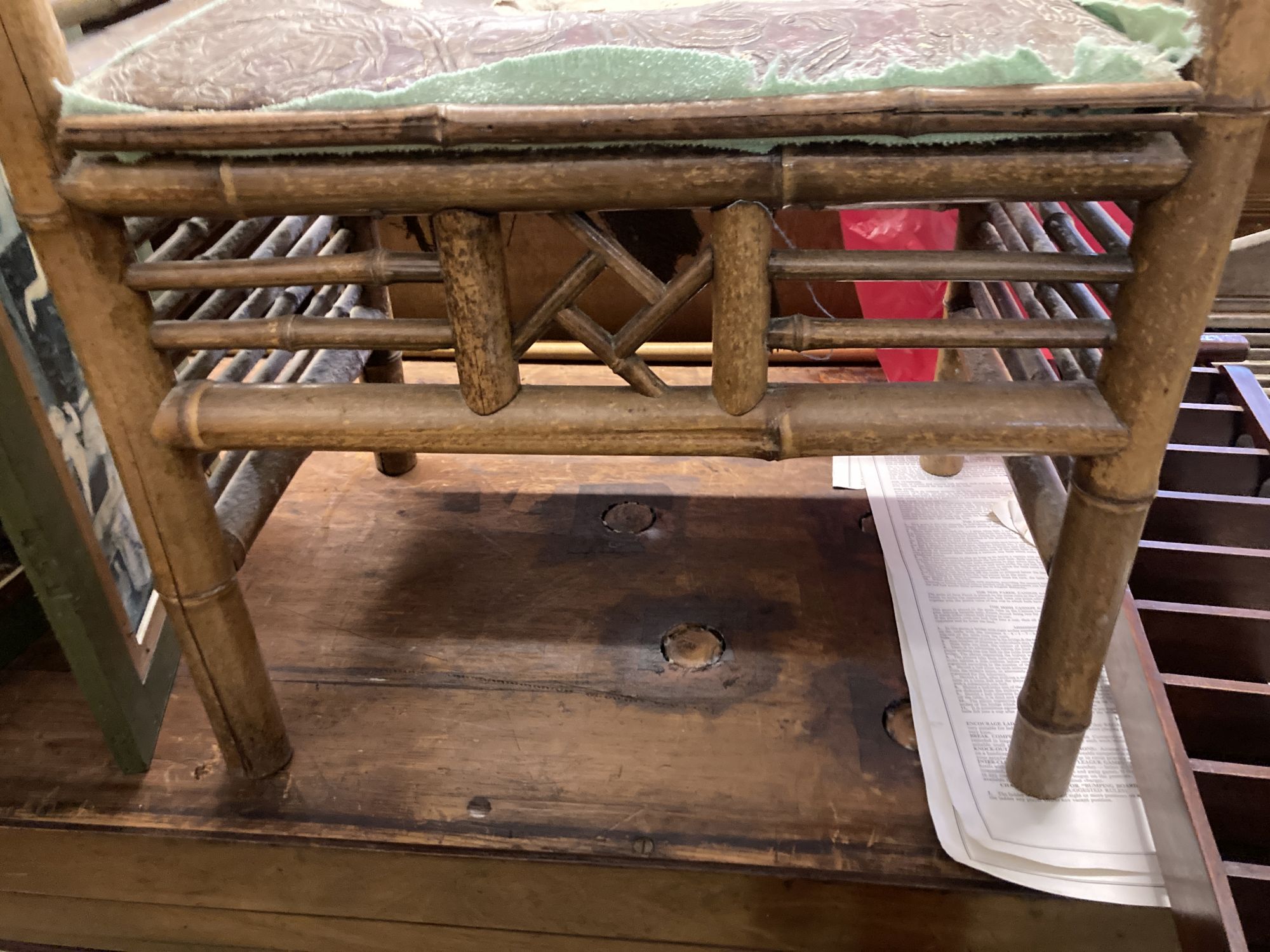 A small four fold screen and a bamboo dressing stool